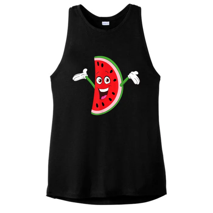 Cute Cartoon Watermelon Ladies Tri-Blend Wicking Tank