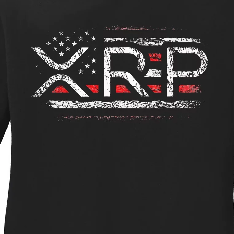 Crypto Currency Xrp Cryptocurrency American Flag Xrp Ladies Long Sleeve Shirt