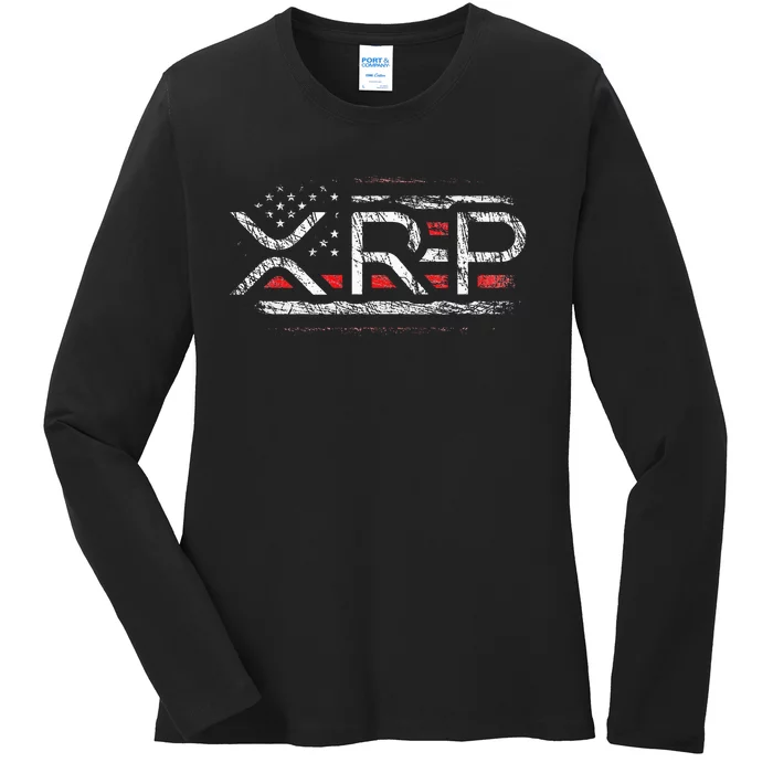 Crypto Currency Xrp Cryptocurrency American Flag Xrp Ladies Long Sleeve Shirt