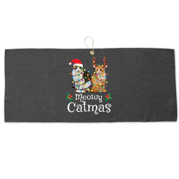 Christmas Cat Xmas Tree Cat Lover Funny Meowy Catmas Large Microfiber Waffle Golf Towel