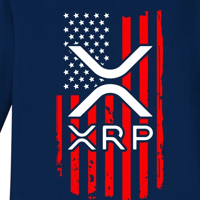 Crypto Currency Xrp Ripple Internet Money American Flag Baby Long Sleeve Bodysuit