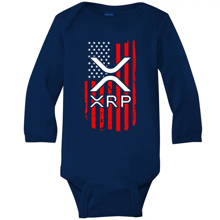 Crypto Currency Xrp Ripple Internet Money American Flag Baby Long Sleeve Bodysuit