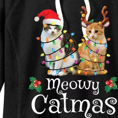 Christmas Cat Xmas Tree Cat Lover Funny Meowy Catmas Women's Fleece Hoodie