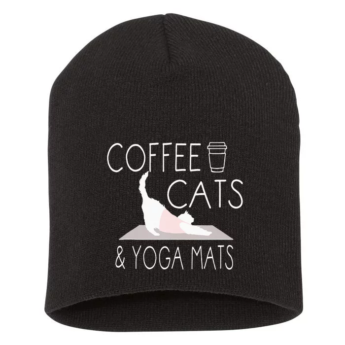 Coffee Cats & Yoga Mats Funny Gifts For Yoga Instructor Short Acrylic Beanie