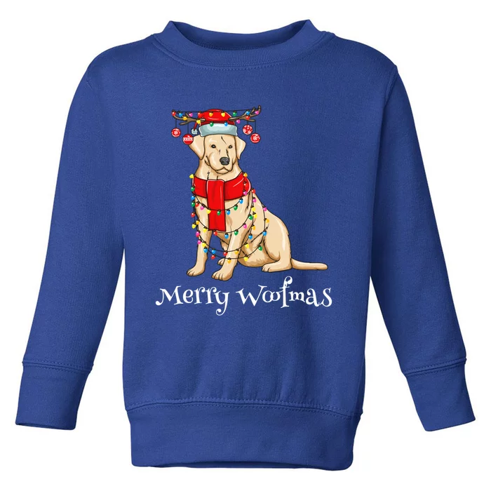 Christmas Cute Yellow Lab Dog Holiday Lights Merry Woofmas Gift Toddler Sweatshirt