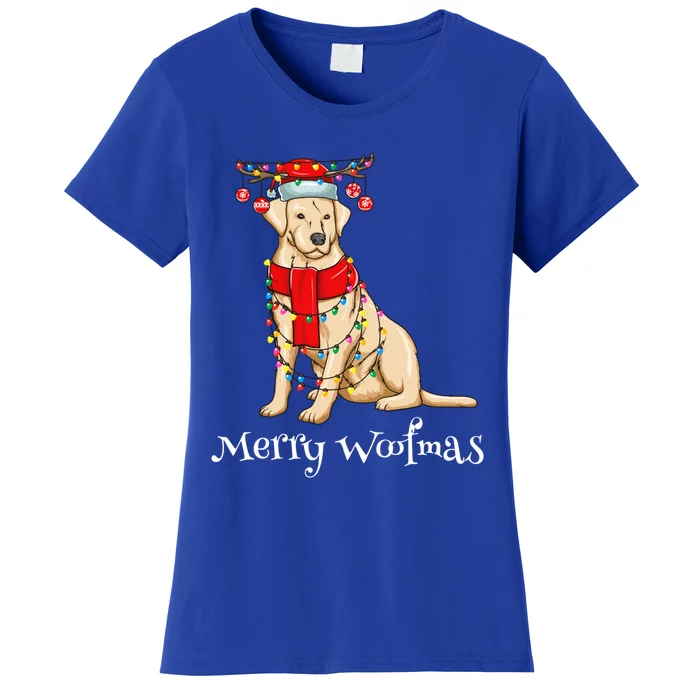 Christmas Cute Yellow Lab Dog Holiday Lights Merry Woofmas Gift Women's T-Shirt