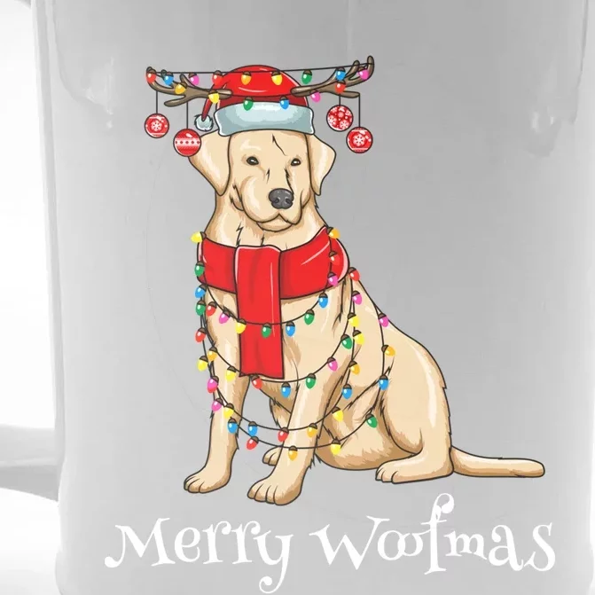 Christmas Cute Yellow Lab Dog Holiday Lights Merry Woofmas Gift Front & Back Beer Stein