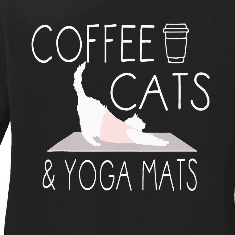 Coffee Cats & Yoga Mats Funny Gifts For Yoga Instructor Ladies Long Sleeve Shirt