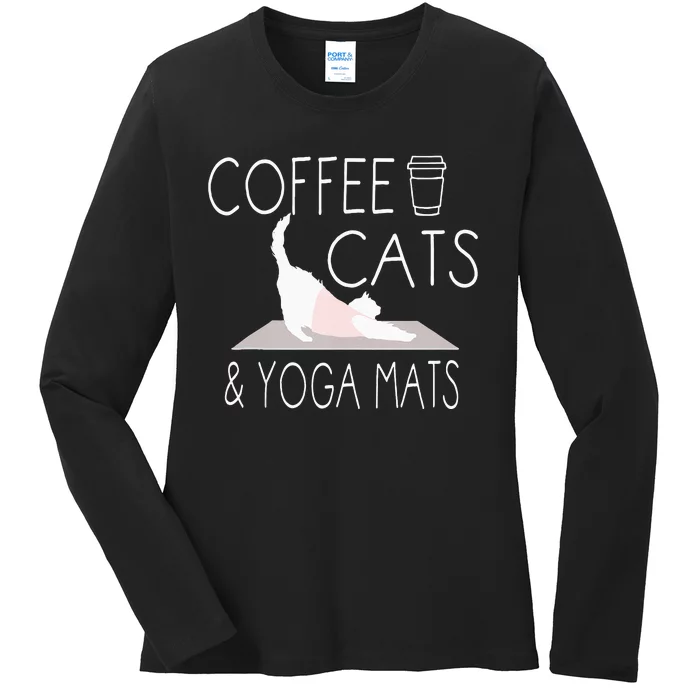 Coffee Cats & Yoga Mats Funny Gifts For Yoga Instructor Ladies Long Sleeve Shirt