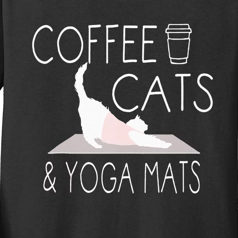 Coffee Cats & Yoga Mats Funny Gifts For Yoga Instructor Kids Long Sleeve Shirt