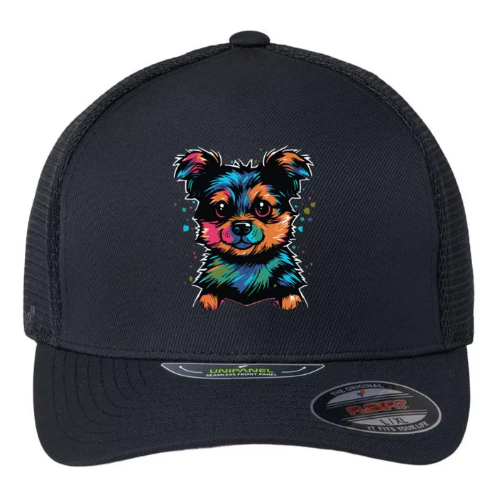 Cute Colorful Yorkshire Terrier Puppy Flexfit Unipanel Trucker Cap