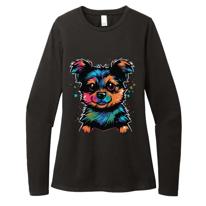 Cute Colorful Yorkshire Terrier Puppy Womens CVC Long Sleeve Shirt