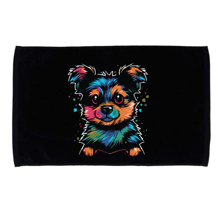 Cute Colorful Yorkshire Terrier Puppy Microfiber Hand Towel