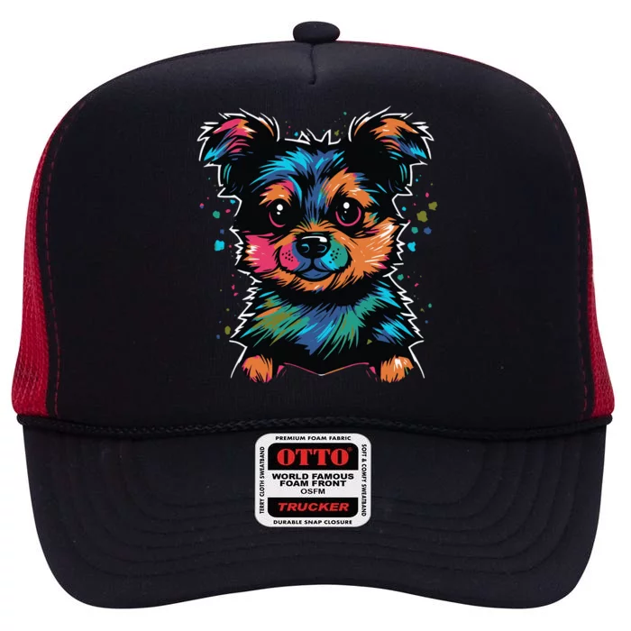 Cute Colorful Yorkshire Terrier Puppy High Crown Mesh Trucker Hat