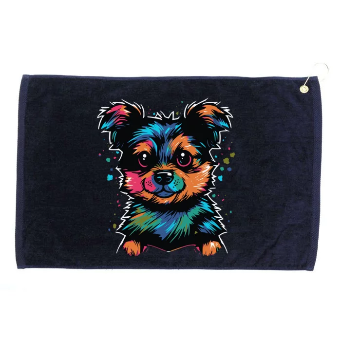 Cute Colorful Yorkshire Terrier Puppy Grommeted Golf Towel