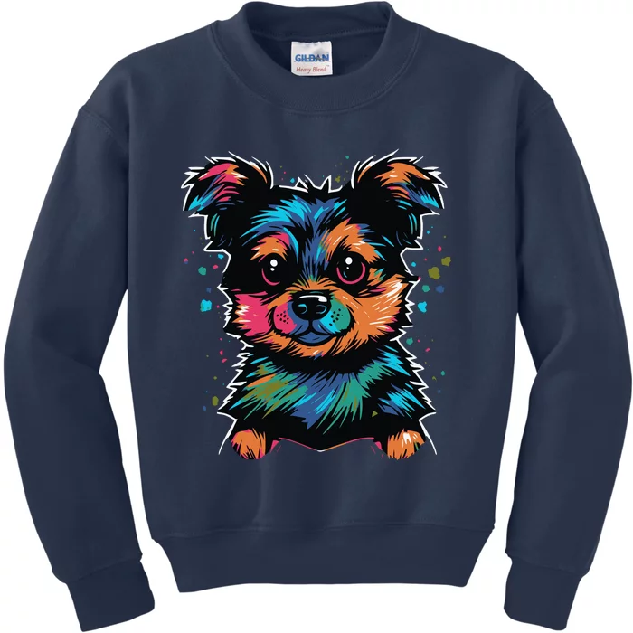 Cute Colorful Yorkshire Terrier Puppy Kids Sweatshirt