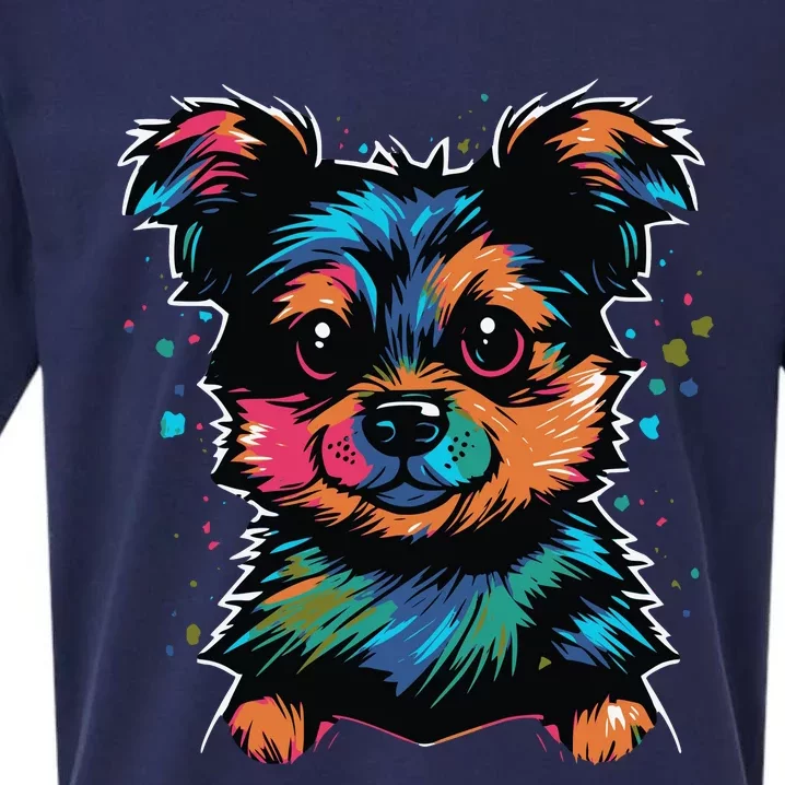 Cute Colorful Yorkshire Terrier Puppy Sueded Cloud Jersey T-Shirt