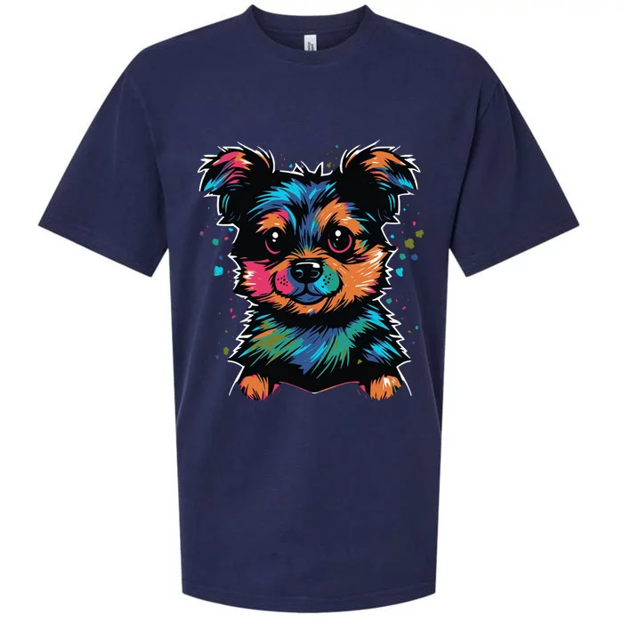 Cute Colorful Yorkshire Terrier Puppy Sueded Cloud Jersey T-Shirt