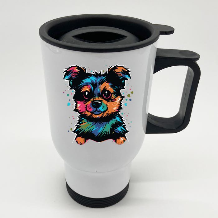 Cute Colorful Yorkshire Terrier Puppy Front & Back Stainless Steel Travel Mug