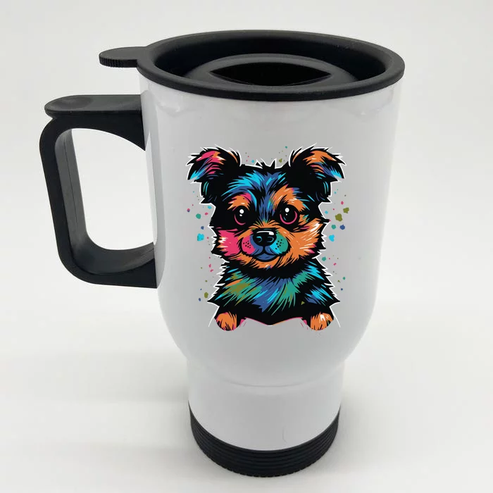 Cute Colorful Yorkshire Terrier Puppy Front & Back Stainless Steel Travel Mug