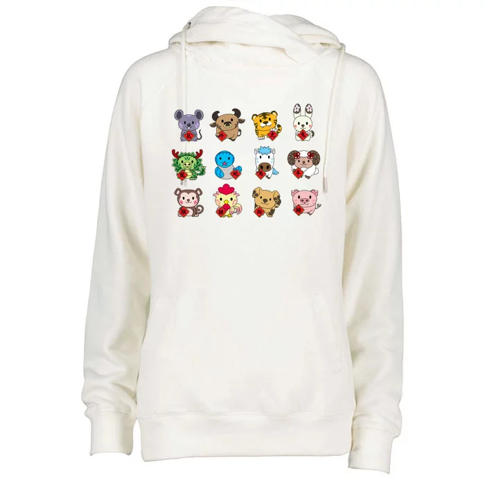 Cute Chinese Zodiac Animal Signs Lunar New Year Gift Womens Funnel Neck Pullover Hood