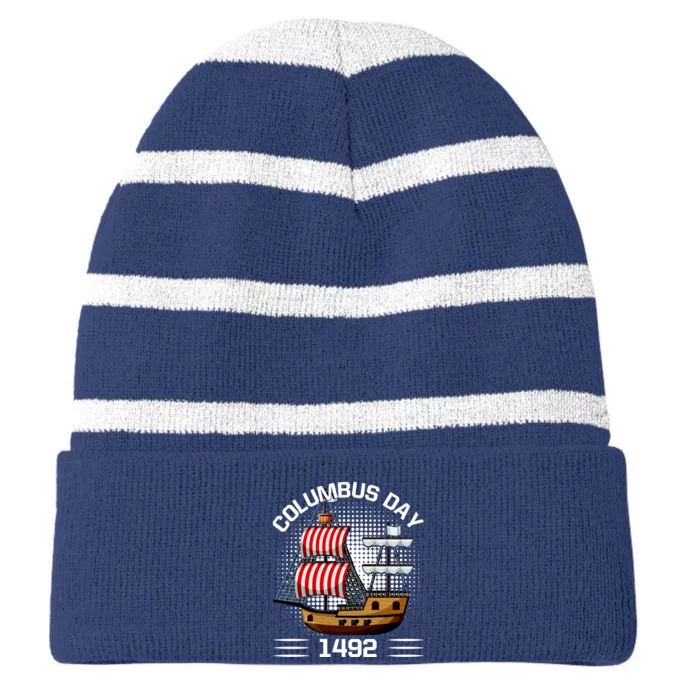 Columbus Day 1492 Striped Beanie with Solid Band