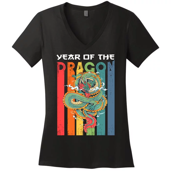 Chinese Dragon 2024 Lunar New Year A Year Of The Dragon 2024 Women's V-Neck T-Shirt