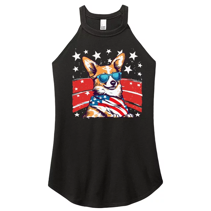 Corgi Dog 4th Of July Anime Stars Flag Sunglasses Cute Women’s Perfect Tri Rocker Tank