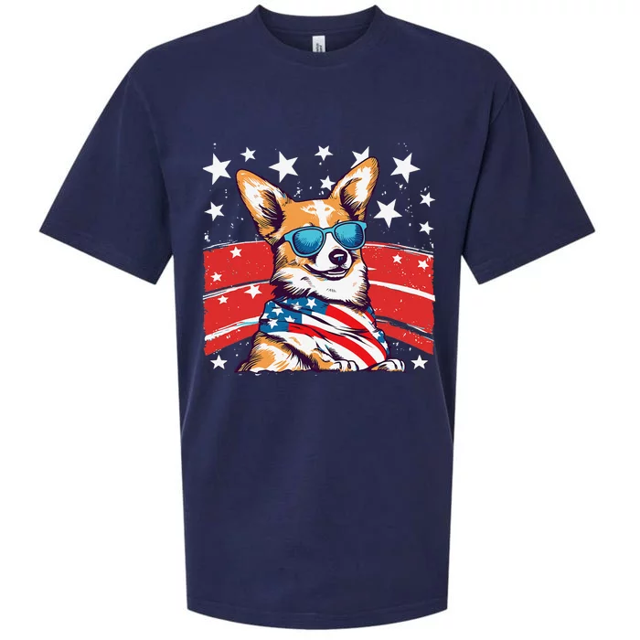 Corgi Dog 4th of July Anime Stars Flag Sunglasses Cute Sueded Cloud Jersey T-Shirt