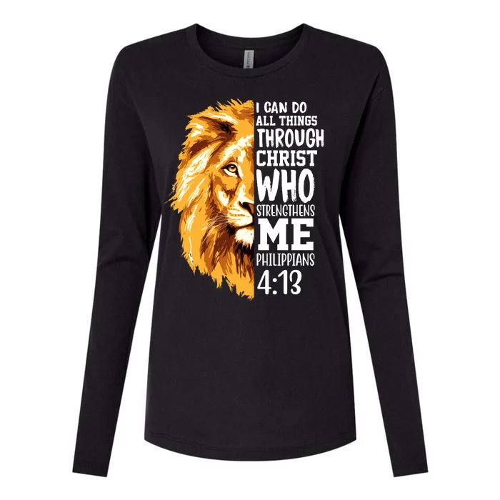 Can Do All Things Through Christ Bible Quote Lion Womens Cotton Relaxed Long Sleeve T-Shirt