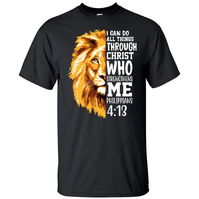 Can Do All Things Through Christ Bible Quote Lion Tall T-Shirt