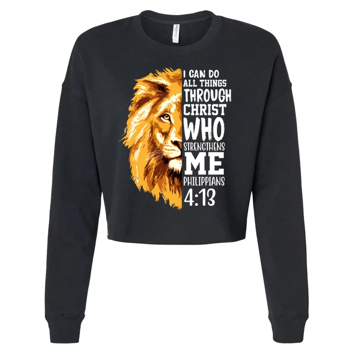 Can Do All Things Through Christ Bible Quote Lion Cropped Pullover Crew