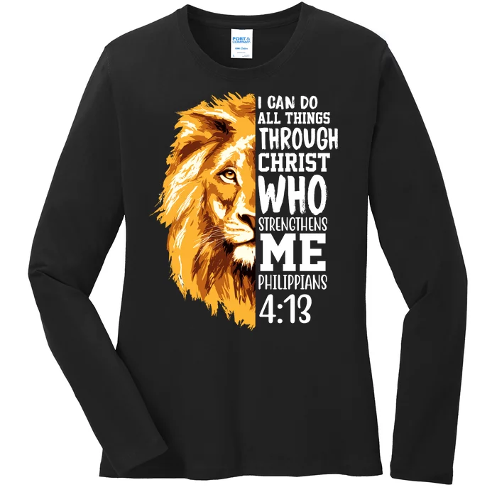 Can Do All Things Through Christ Bible Quote Lion Ladies Long Sleeve Shirt