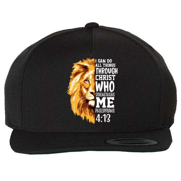 Can Do All Things Through Christ Bible Quote Lion Wool Snapback Cap