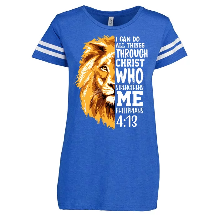 Can Do All Things Through Christ Bible Quote Lion Enza Ladies Jersey Football T-Shirt