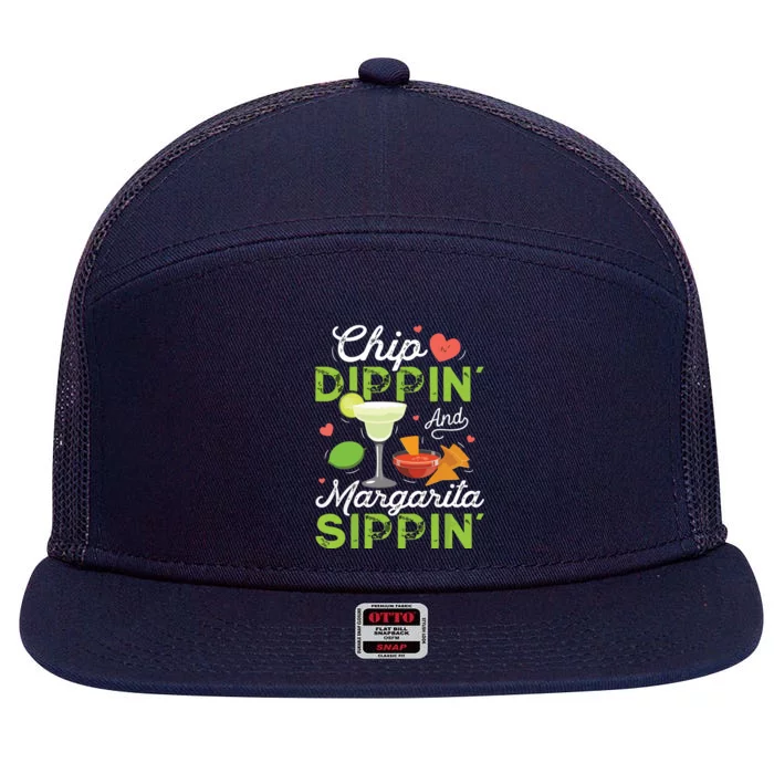 Chip Dippin' And Margarita Sippin' Funny Cinco De Mayo 7 Panel Mesh Trucker Snapback Hat