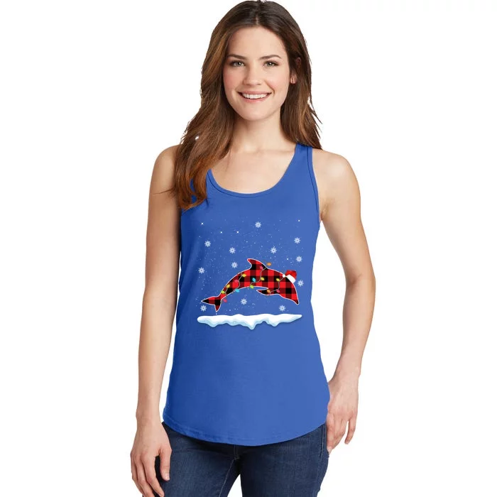 Christmas Dolphin Animals Lover Santa Hat Xmas Lights Cute Gift Ladies Essential Tank