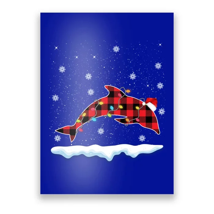 Christmas Dolphin Animals Lover Santa Hat Xmas Lights Cute Gift Poster