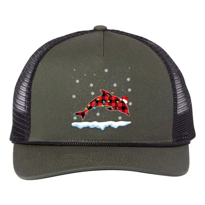 Christmas Dolphin Animals Lover Santa Hat Xmas Lights Cute Gift Retro Rope Trucker Hat Cap