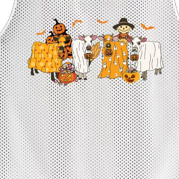 Cow Dressed As Ghost Farm Animal Spooky Season Halloween Mesh Reversible Basketball Jersey Tank