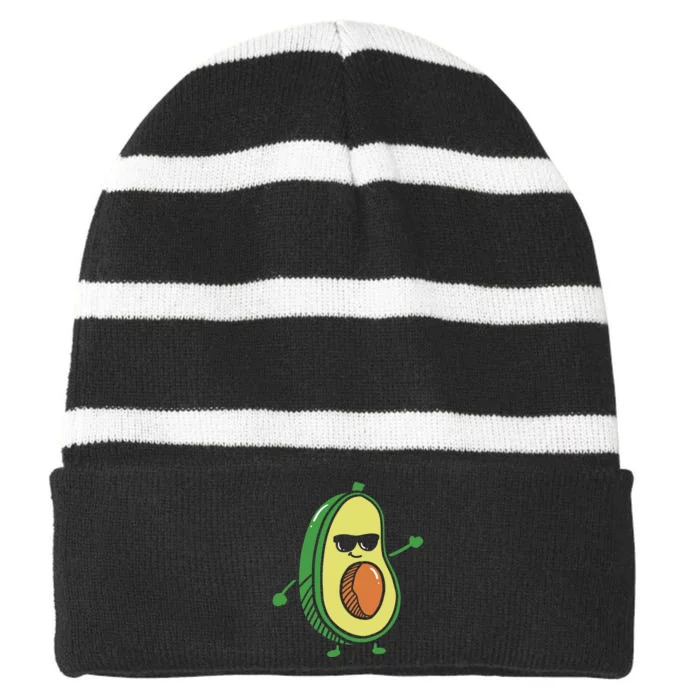 Cute Dancing Avocado Guacamole Avocado Graphics Striped Beanie with Solid Band