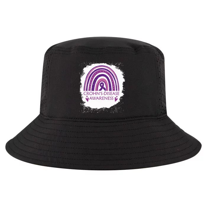 Crohn's Disease Awareness Bleached Rainbow Purple Ribbon Cool Comfort Performance Bucket Hat