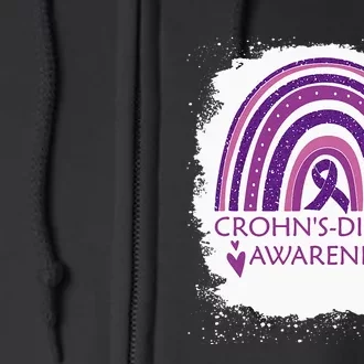 Crohn's Disease Awareness Bleached Rainbow Purple Ribbon Full Zip Hoodie