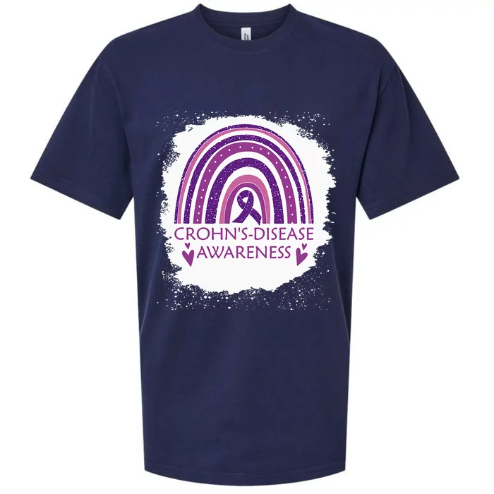 Crohn's Disease Awareness Bleached Rainbow Purple Ribbon Sueded Cloud Jersey T-Shirt