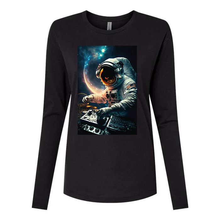 Cosmic Dj Astronaut Djing In Space And Graphic Gift Womens Cotton Relaxed Long Sleeve T-Shirt