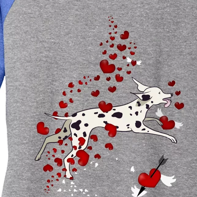 Cute Dalmatian And Red Hearts Funny Dog Mom Valentines Day Funny Gift Women's Tri-Blend 3/4-Sleeve Raglan Shirt