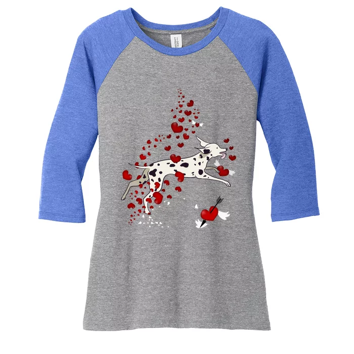 Cute Dalmatian And Red Hearts Funny Dog Mom Valentines Day Funny Gift Women's Tri-Blend 3/4-Sleeve Raglan Shirt