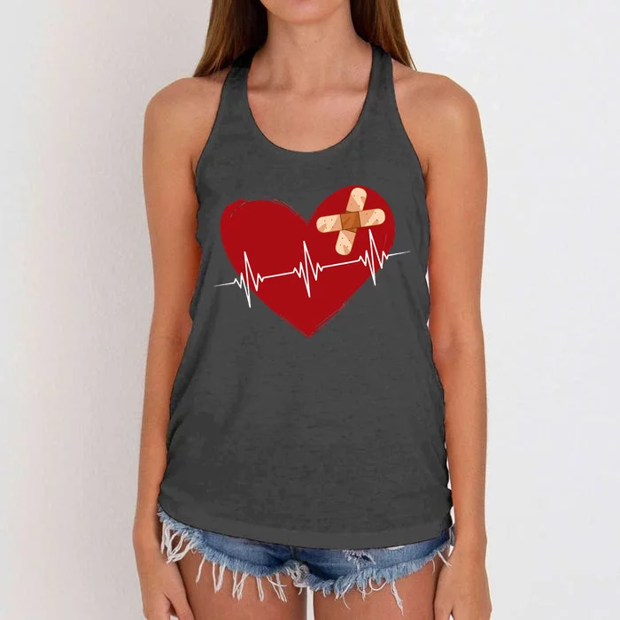 Coronary Diseases Artery Bypass Open Heart Surgery Heartbeat Women's Knotted Racerback Tank