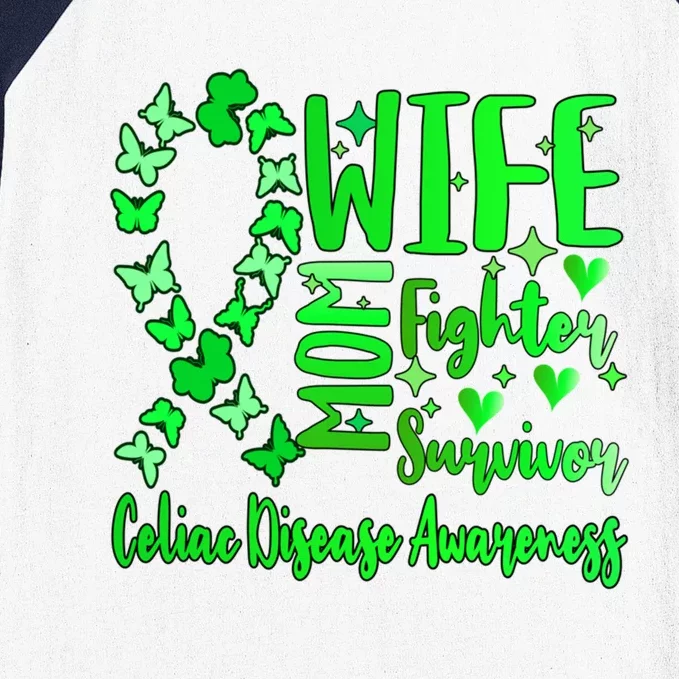 Celiac Disease Awareness Wife Mom Warrior Survivor Butterfly Gift Baseball Sleeve Shirt