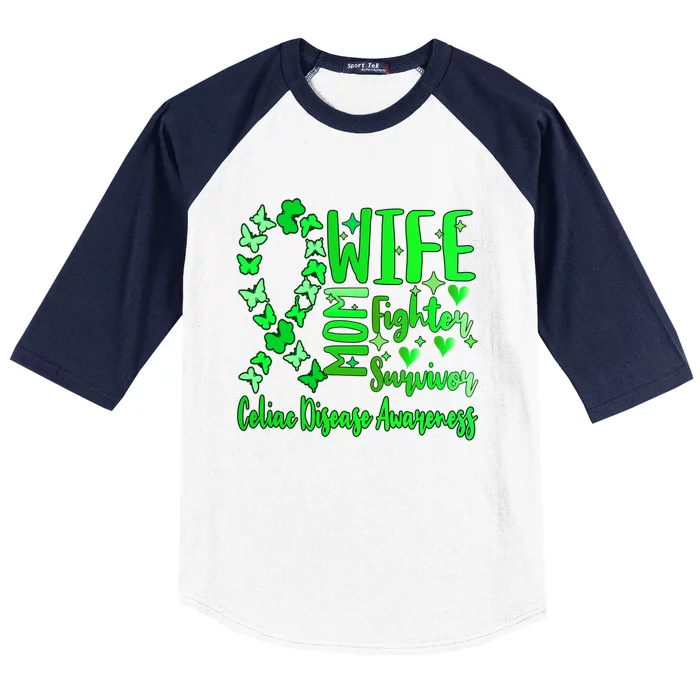 Celiac Disease Awareness Wife Mom Warrior Survivor Butterfly Gift Baseball Sleeve Shirt